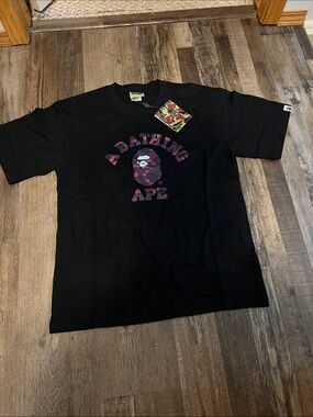 Bape Black T-shirt with Purple Camo Logo